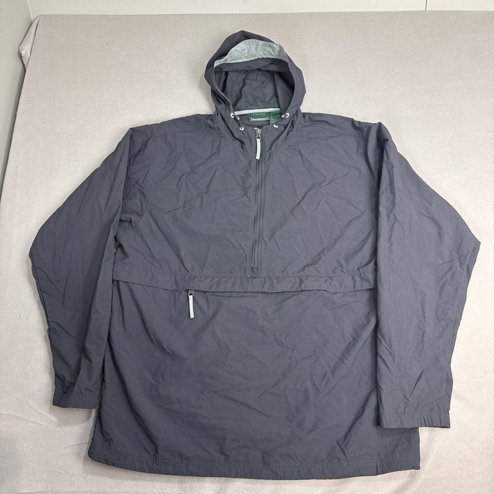 L.L. Bean Men's XLT Anorak Hood Windbreaker Pullover HalfZip Packable GrayJacket